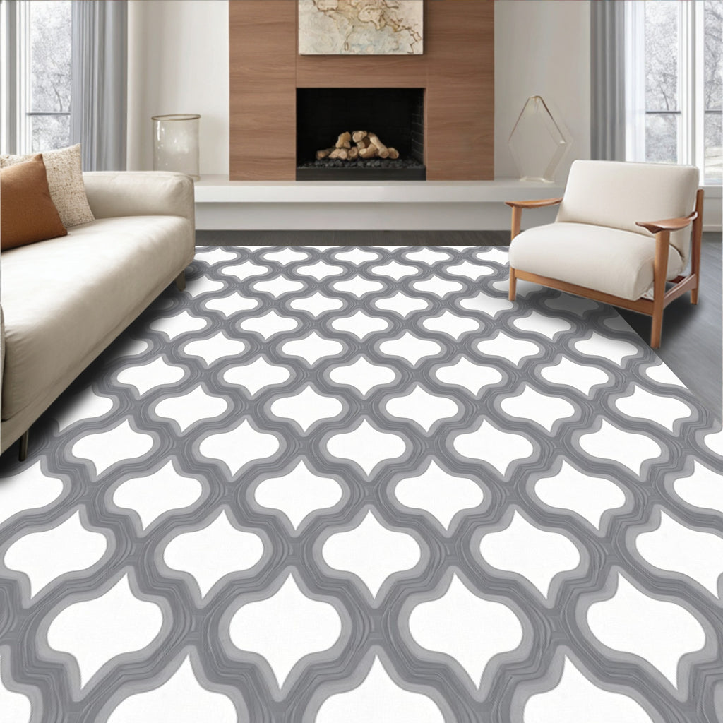 Gray Quatrefoil Geometric Pattern Rug