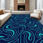 Teal Swirling Waves Navy Rug