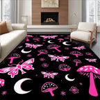 Whimsical Butterfly Mushroom Moon Pattern Rug