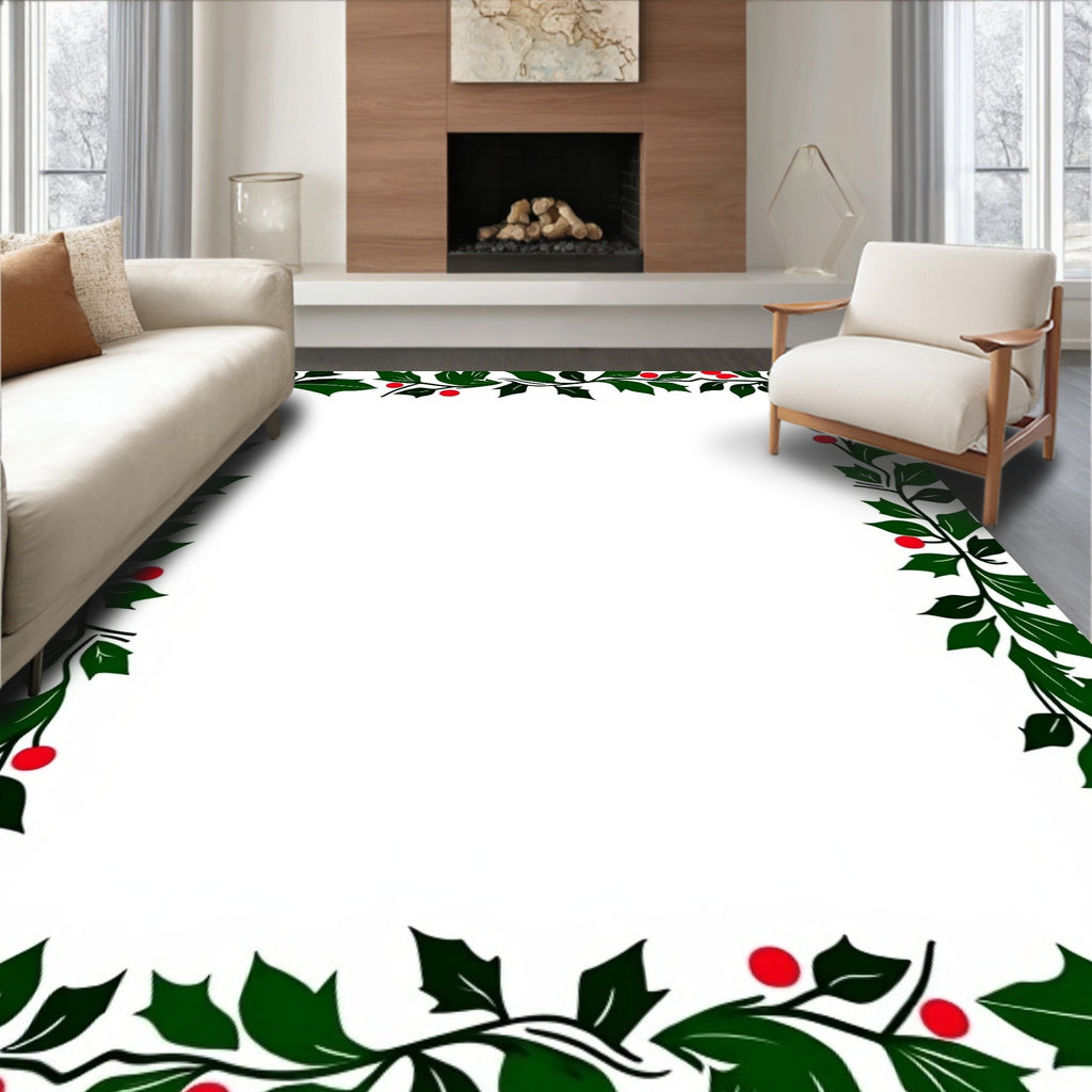 Evergreen Holly Berry Garland Border Rug