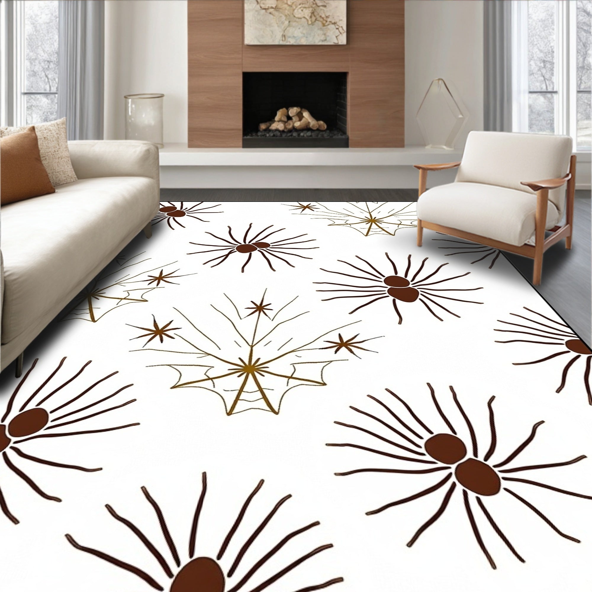 Halloween Spiderweb Brown Pattern Rug