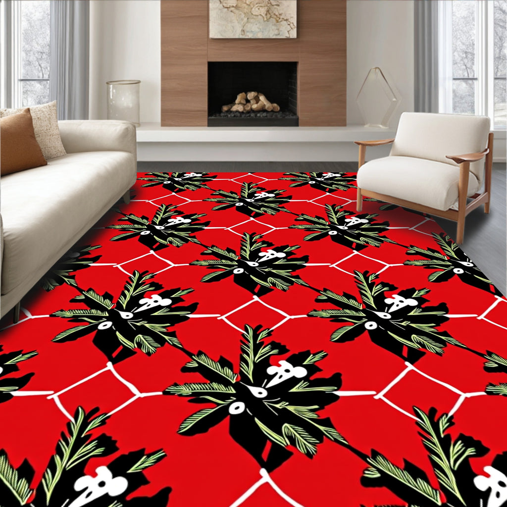 Bold Floral Geometric Red Design Rug