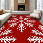 White Snowflakes on Red Pattern Rug