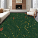 Deep Green Floral Branch Pattern Rug