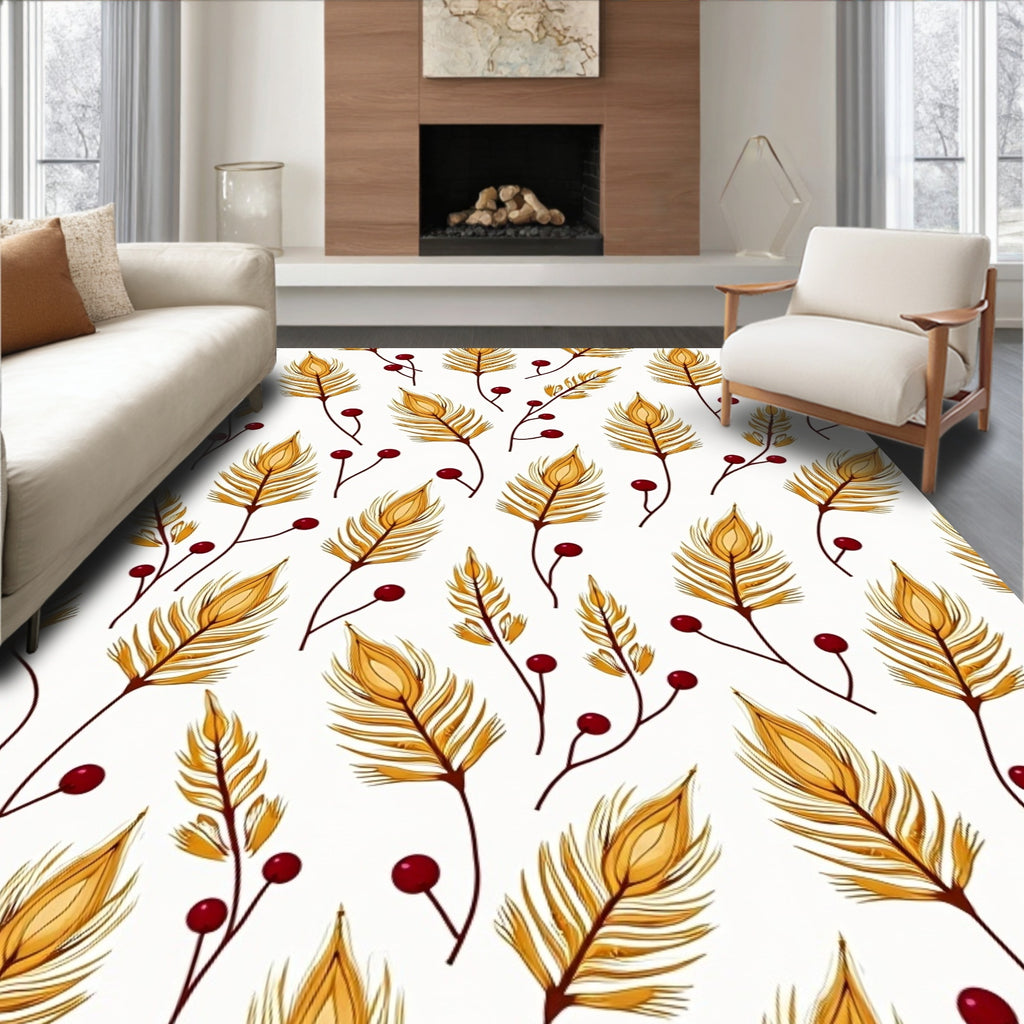 Golden Feather and Berry Pattern Rug