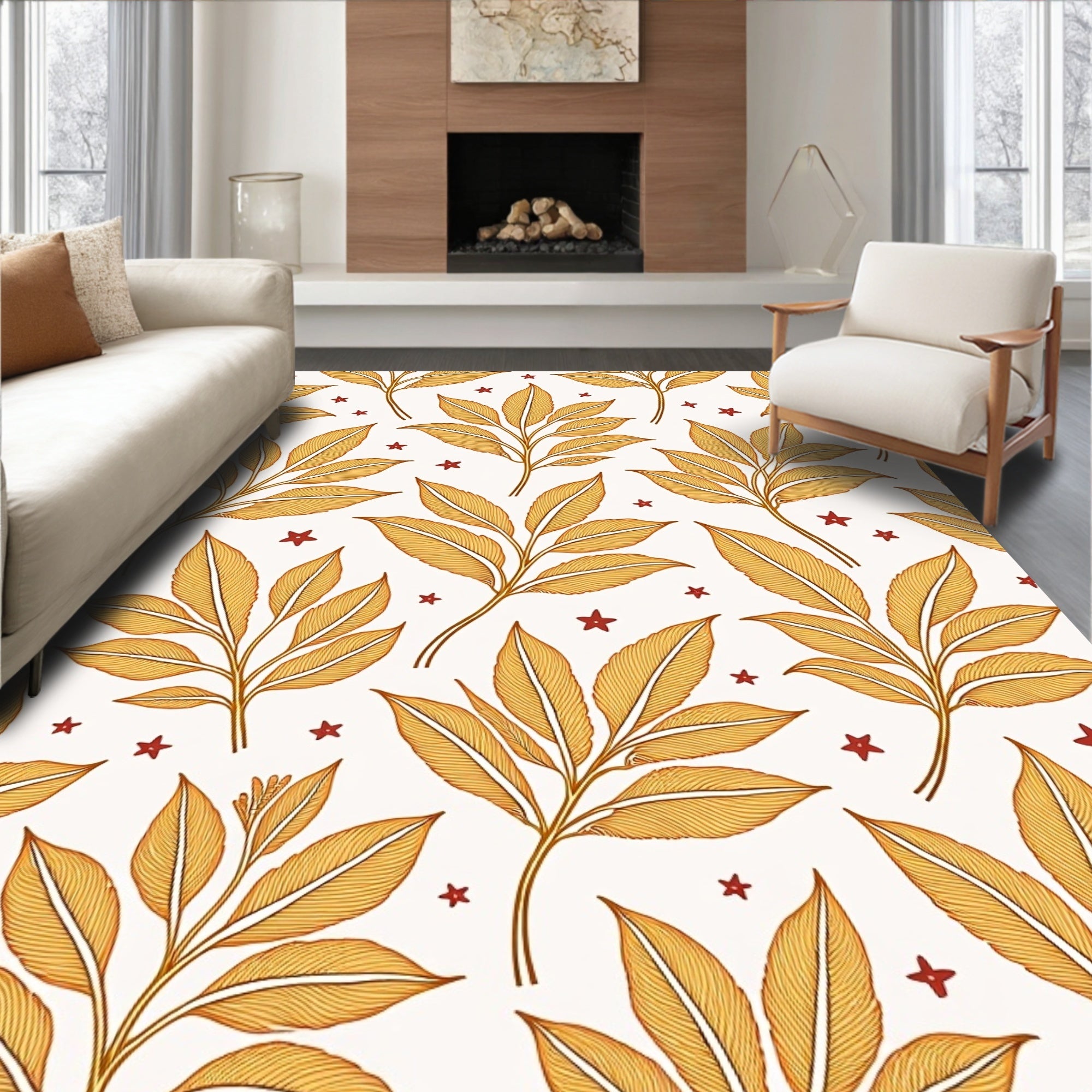 Golden Leaf Star Pattern Design Rug