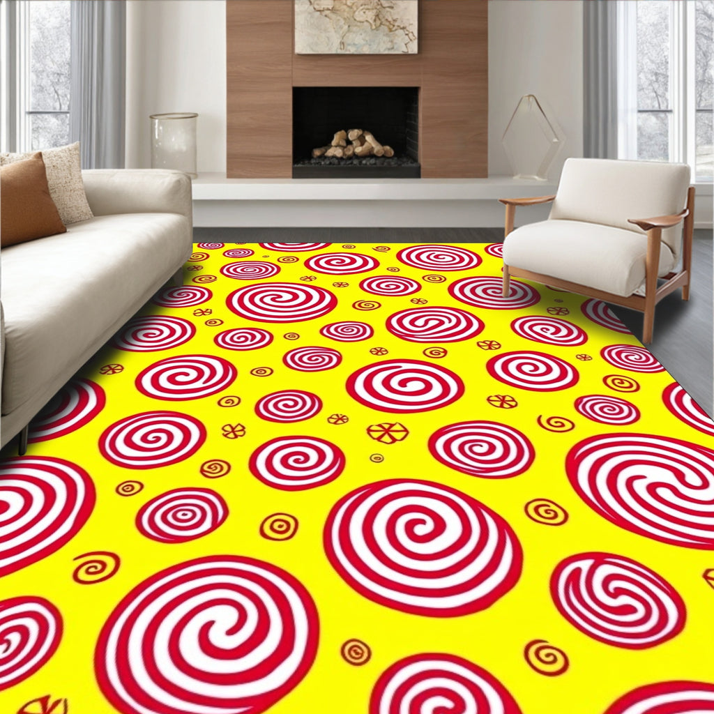 Red White Swirl Circles Pattern Rug