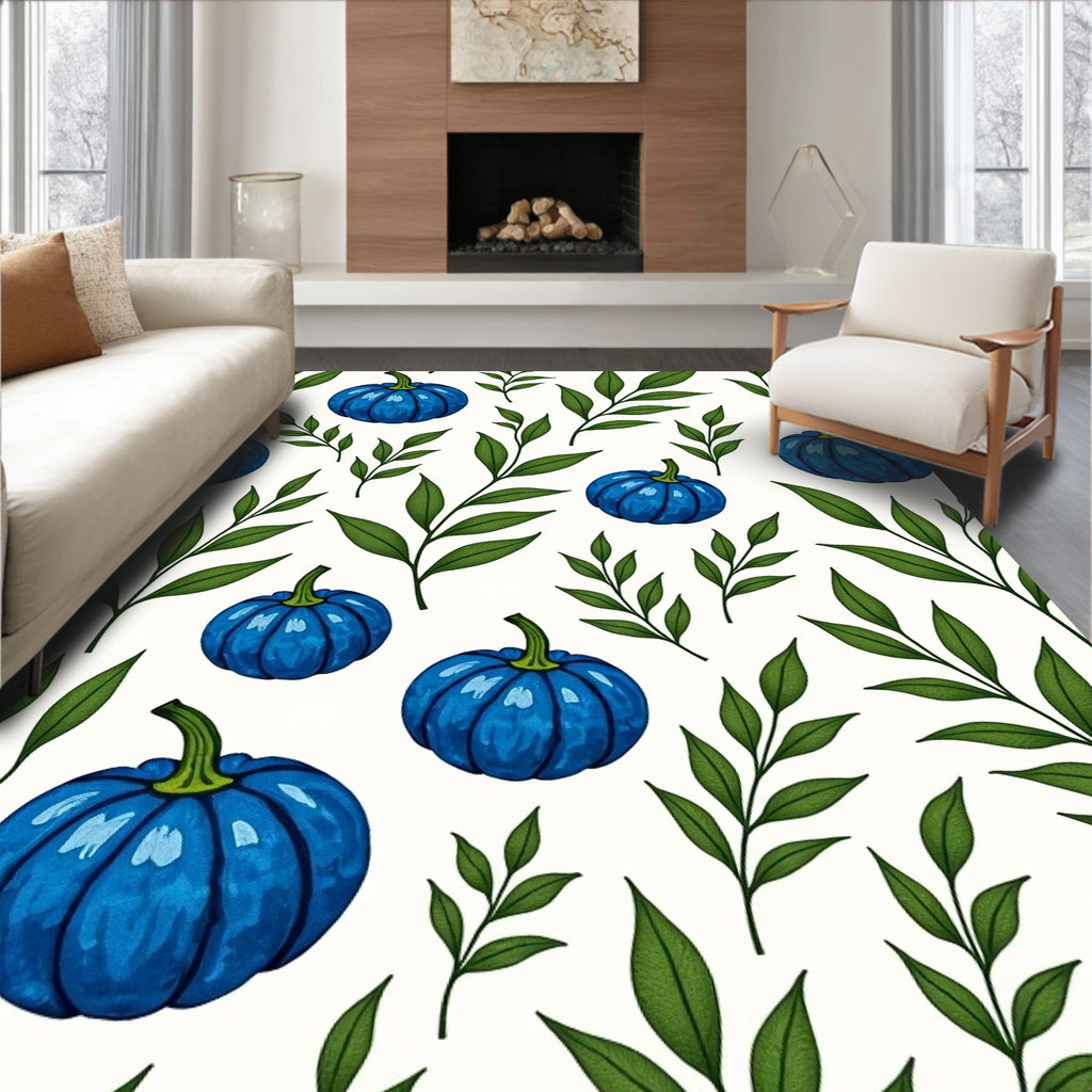 Blue Pumpkin Vine Pattern Rug