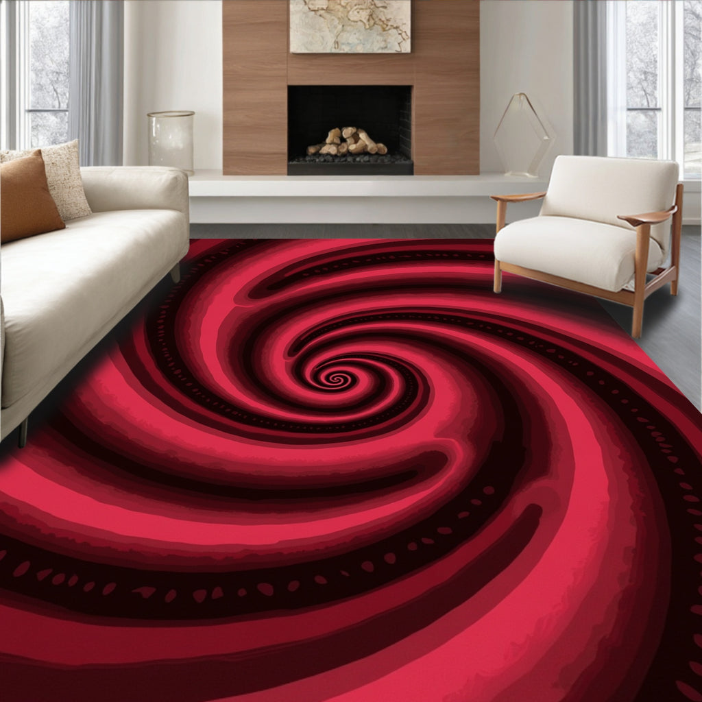 Crimson Depth Spiral Swirl Rug