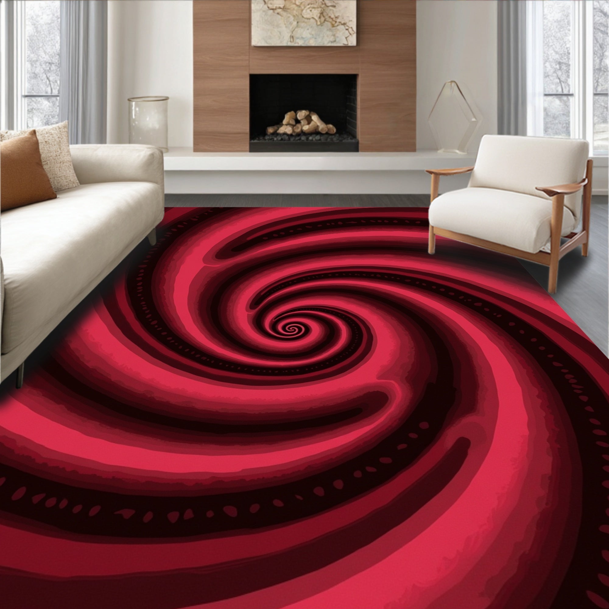 Crimson Depth Spiral Swirl Rug