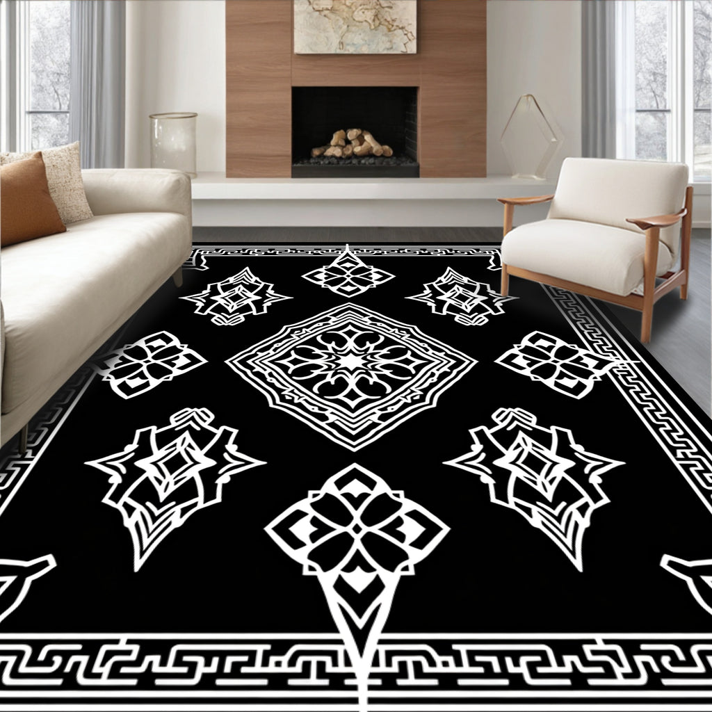 Ornate White Diamond Pattern Rug