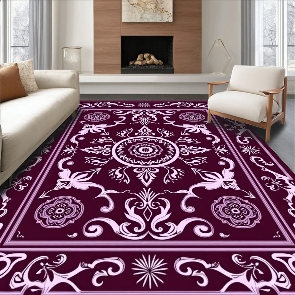 Elegant Floral Medallion Border Design Rug