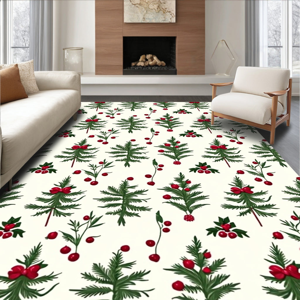 Festive Pinecone Berry Pattern Rug