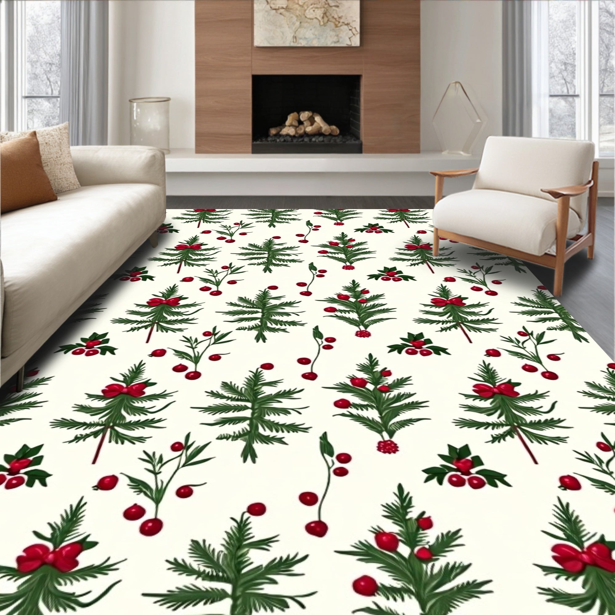 Festive Pinecone Berry Pattern Rug