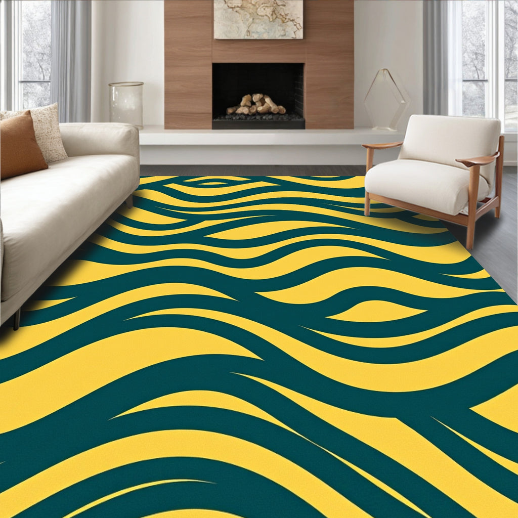 Bold Yellow Teal Wavy Stripes Rug