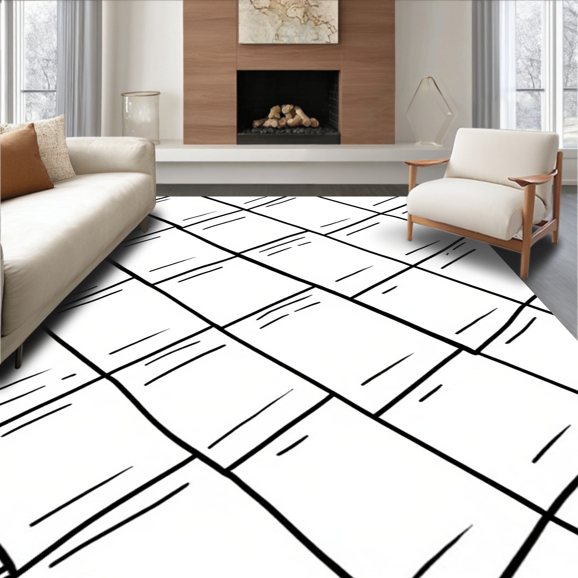 Diagonal Basketweave Style Pattern Rug