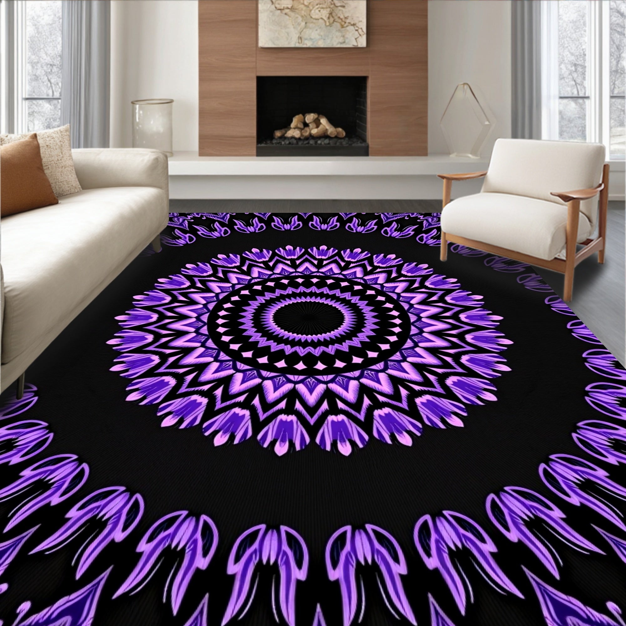 Radiant Mandala Violet Petal Design Rug