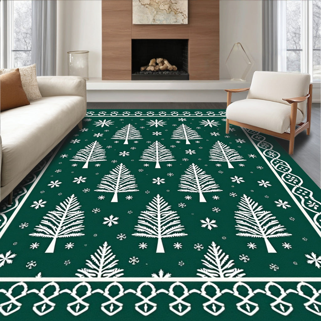 Forest Trees and Snowflakes Design Rug