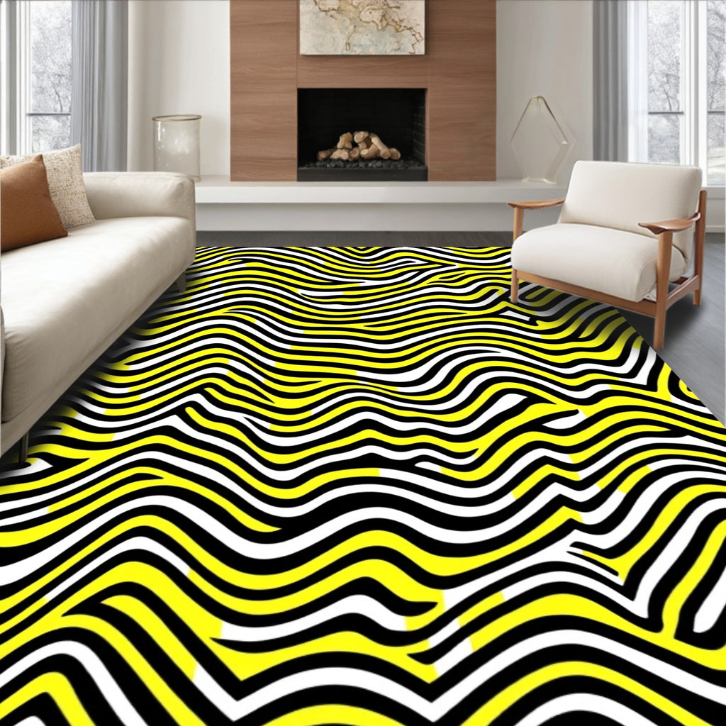 Bold Yellow Black Abstract Waves Rug