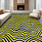 Bold Yellow Black Abstract Waves Rug