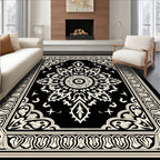Elegant Black White Floral Mandala Rug