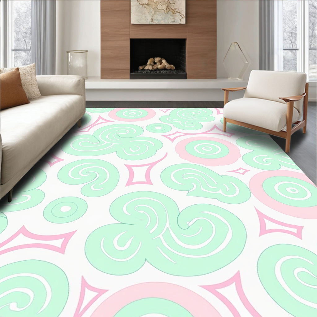 Whimsical Mint Pink Swirl Pattern Rug