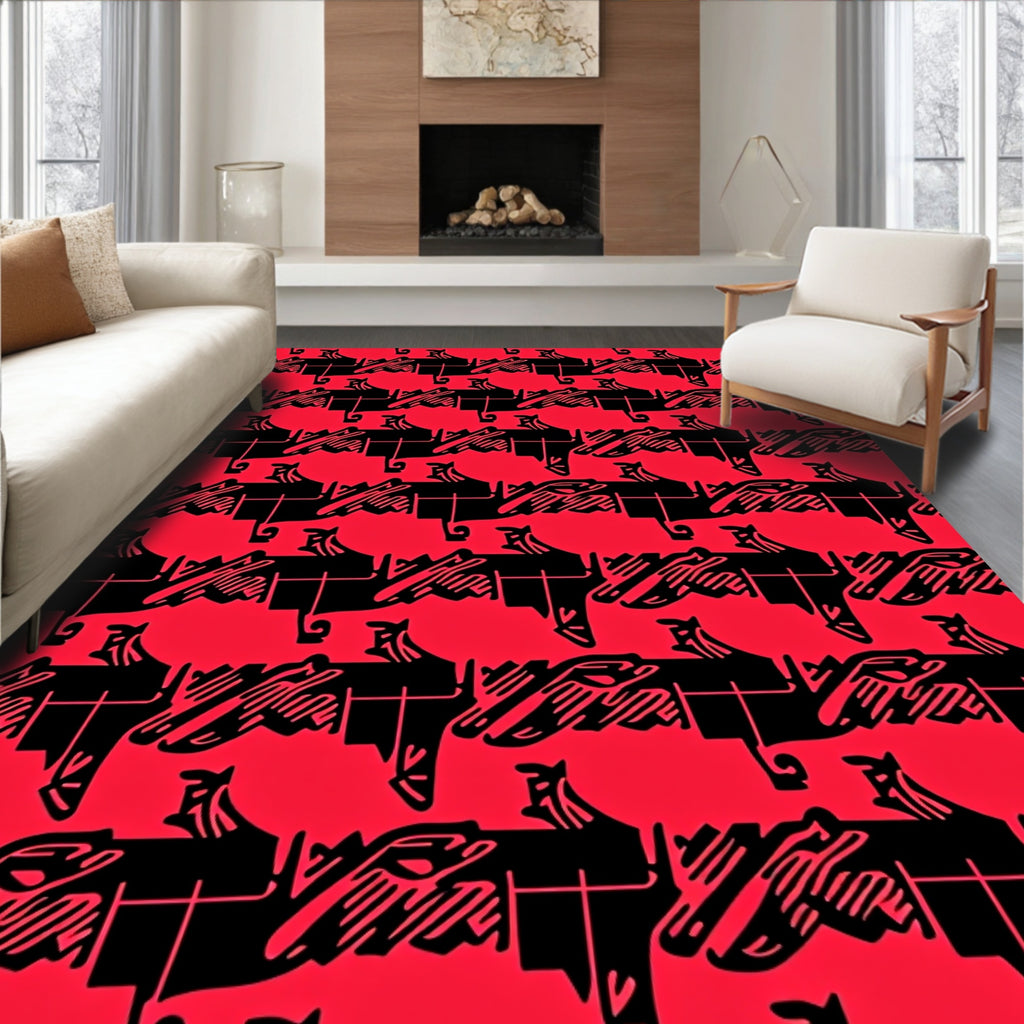 Bold Red Black Abstract Lines Design Rug