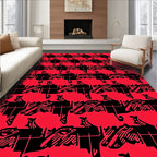Bold Red Black Abstract Lines Design Rug