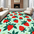 Red Strawberry Pattern With Green Leaves Rug