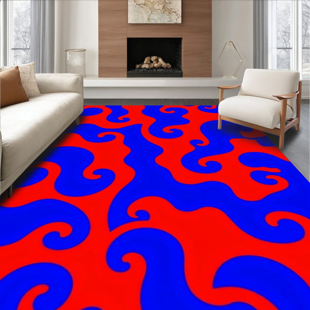 Abstract Red Blue Swirl Pattern Rug