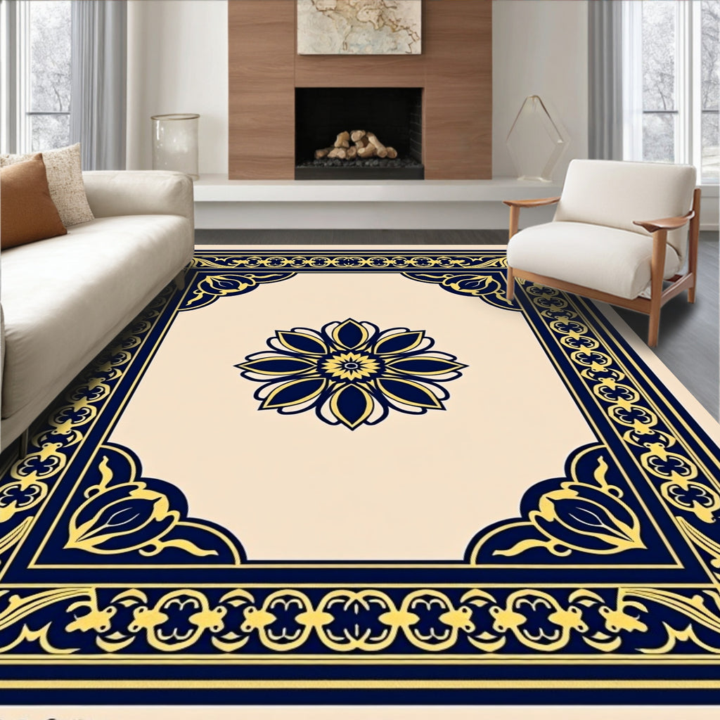 Ornate Floral Border Medallion Design Rug
