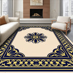 Ornate Floral Border Medallion Design Rug