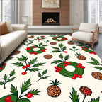 Green Holly Wreaths with Berries Pattern Rug