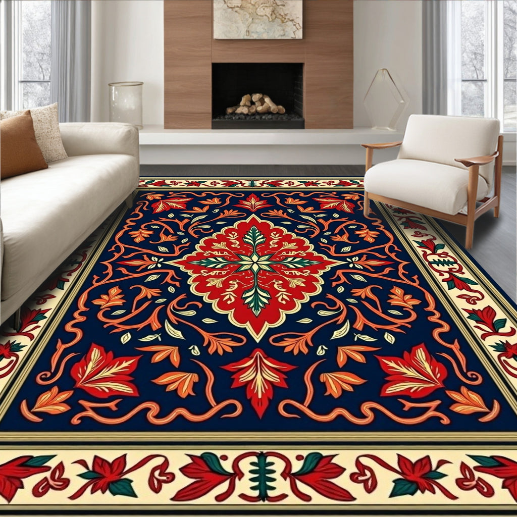 Rich Red Floral Vine Accent Rug