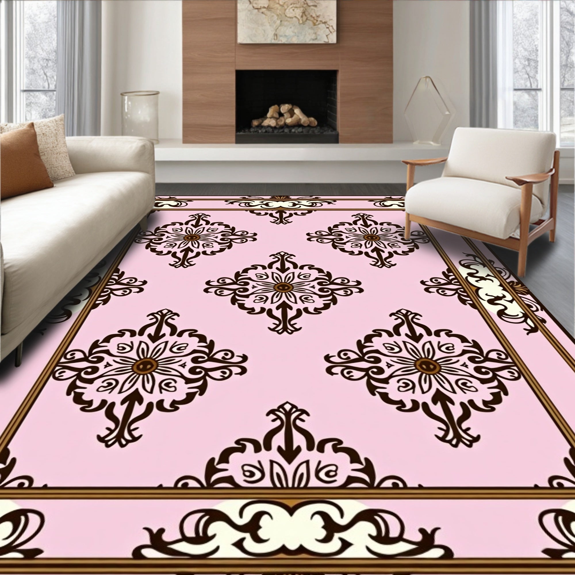 Ornate Floral Pattern With Cream Border Rug