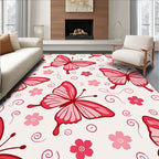 Pink Butterfly Floral Whimsical Rug