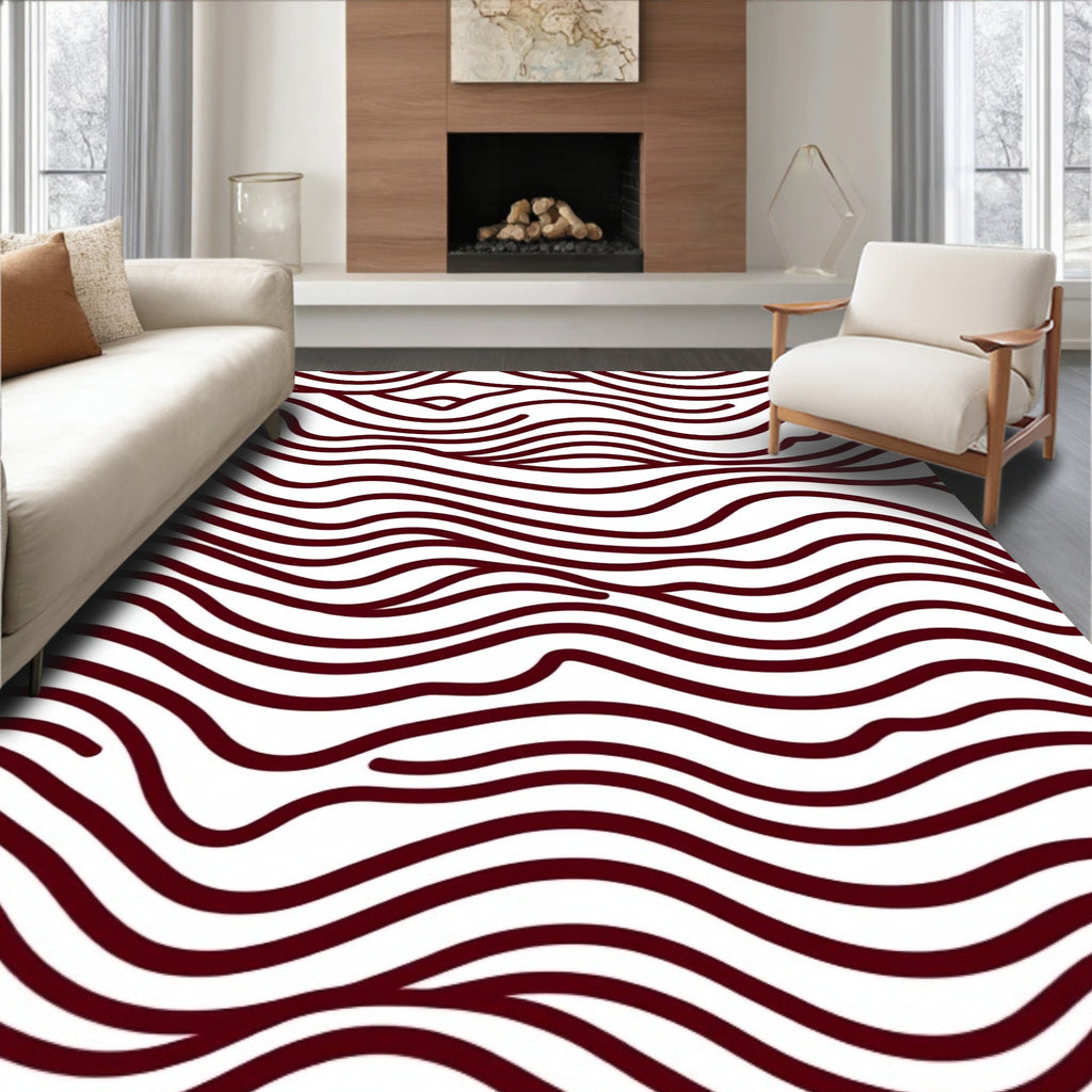 Maroon Organic Wavy Lines Rug