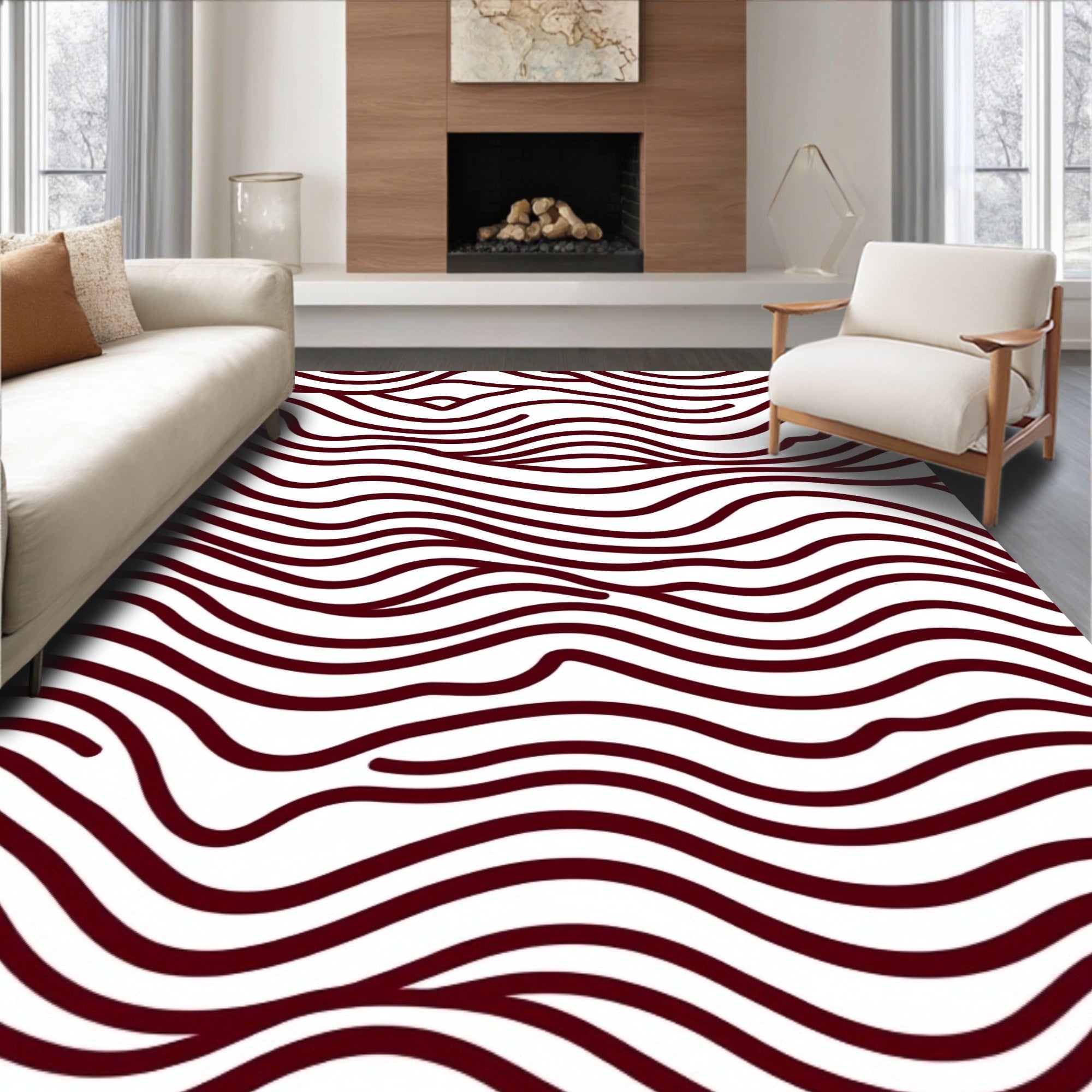 Maroon Organic Wavy Lines Rug