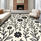 Black Floral Branch Pattern Rug