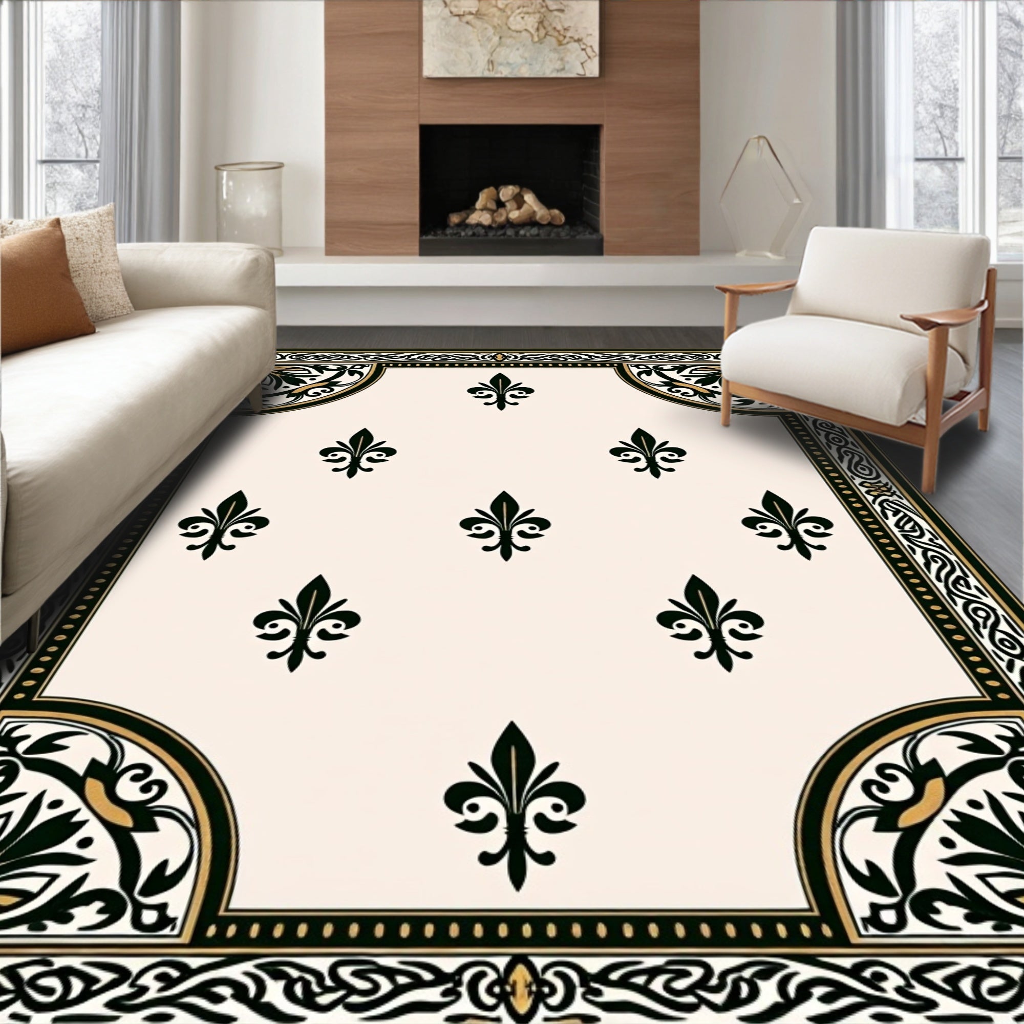 Ornate Fleur de Lis Classic Motif Rug