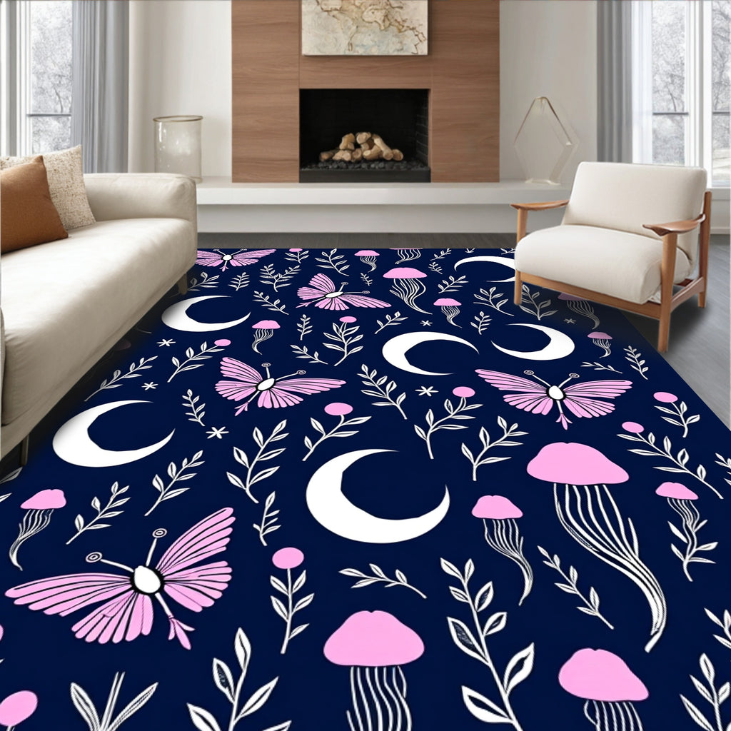 Midnight Celestial Butterfly Pattern Rug