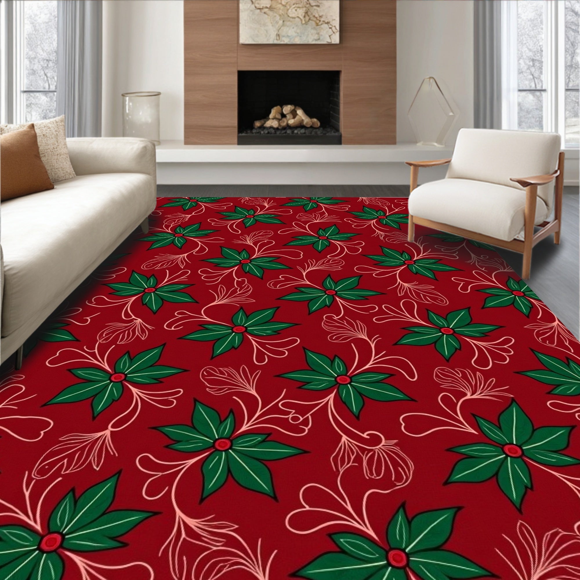 Festive Floral Vine Pattern Rug