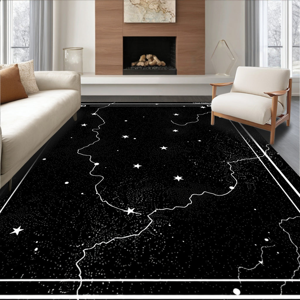Celestial Star Map Geometric Border Rug