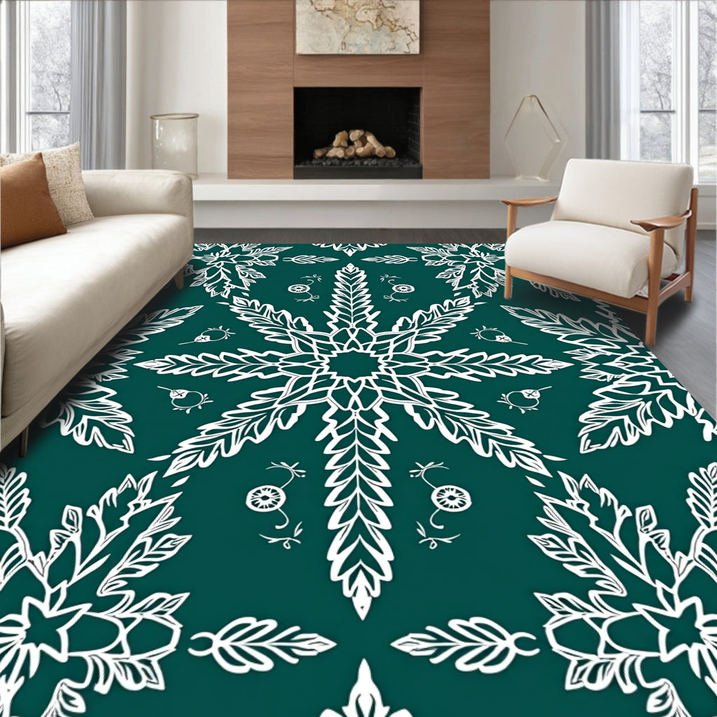 White Leaf Floral Symmetry Rug