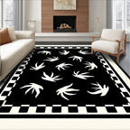 Abstract Floral Pattern Black White Rug