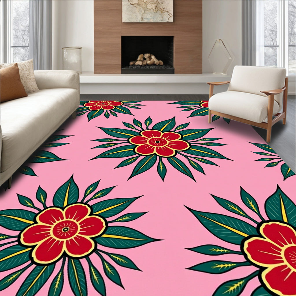 Crimson Petal Floral Arrangement Rug