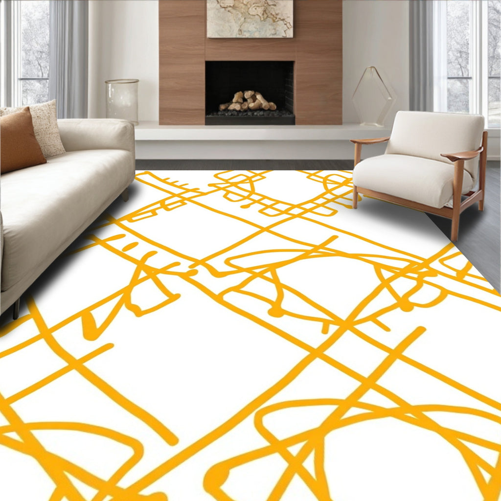 Abstract Yellow Geometric Net Rug