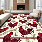Charming Rooster Pine Sprig Pattern Rug