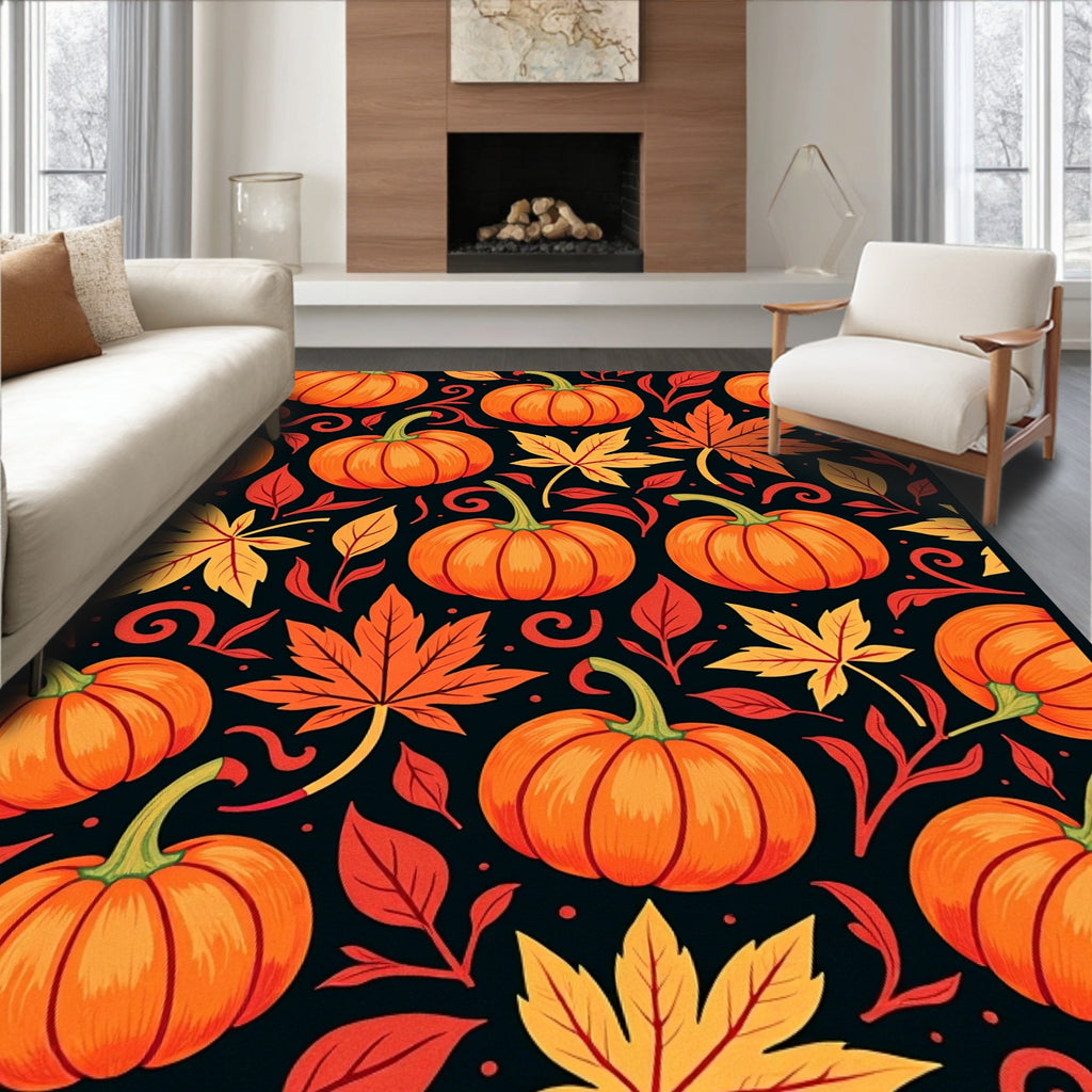 Autumn Pumpkin Leaf Pattern Design Rug