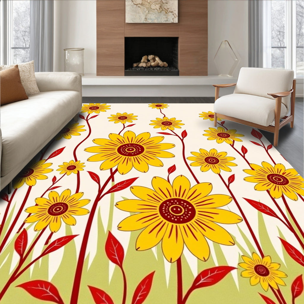 Yellow Floral Botanical Artwork Rug